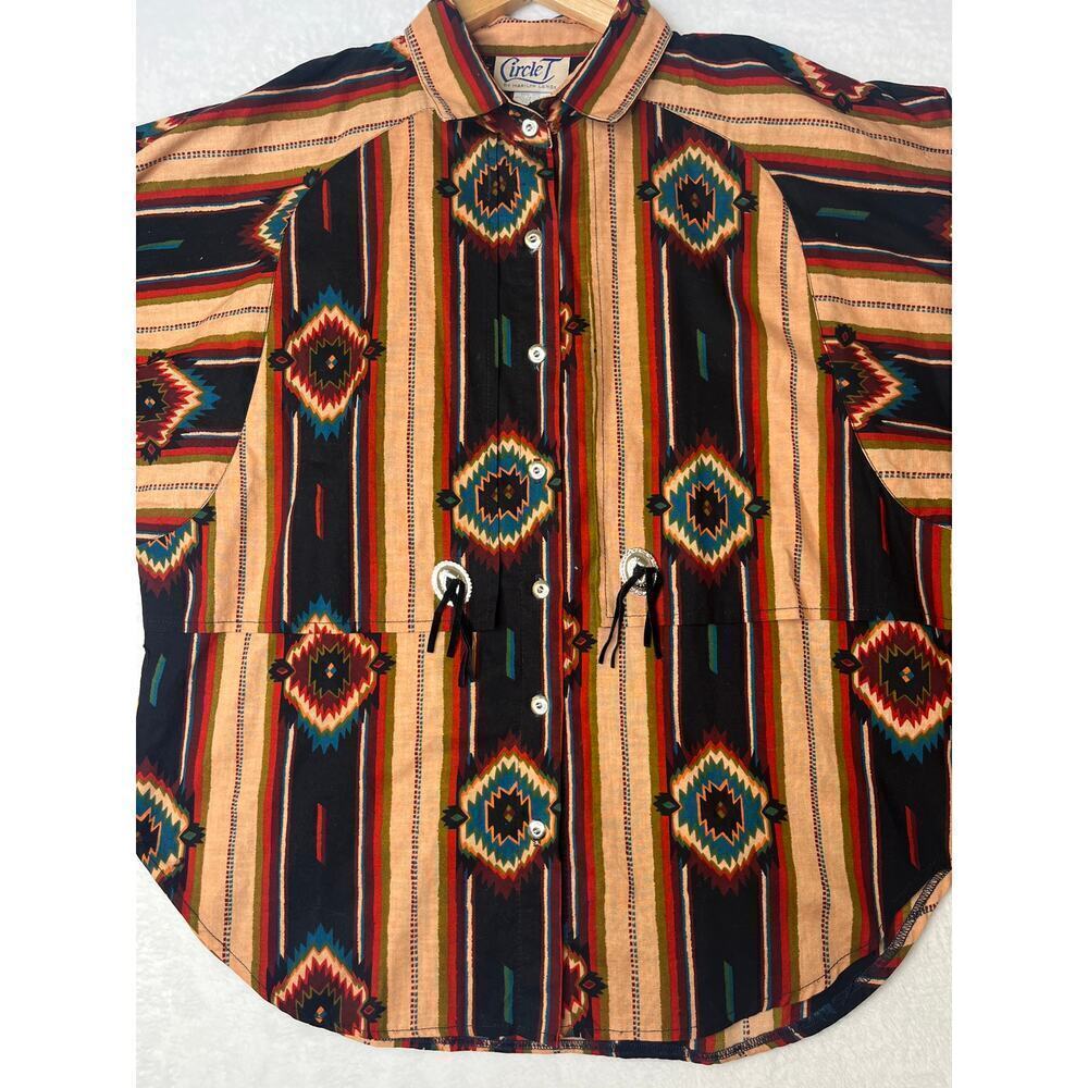 VNTG Circle T Southwest Cowboy Boho Button Down Shirt Womens Sz L Tassels Tribal - Picture 6 of 10